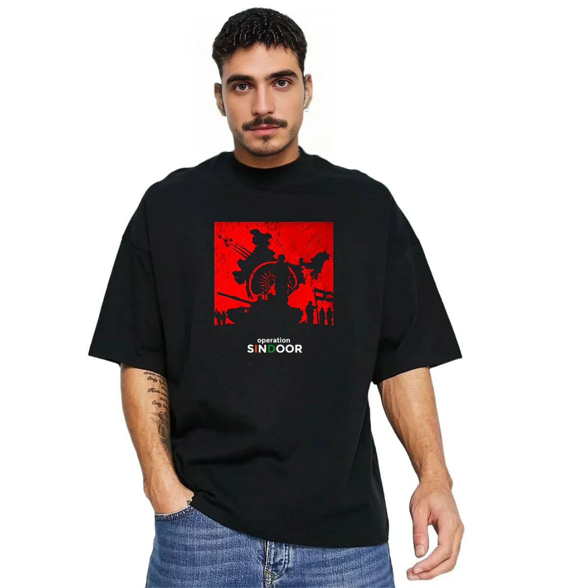 Derada Oversized Pure Cotton Unisex Black T Shirt - Operation Sindoor 1