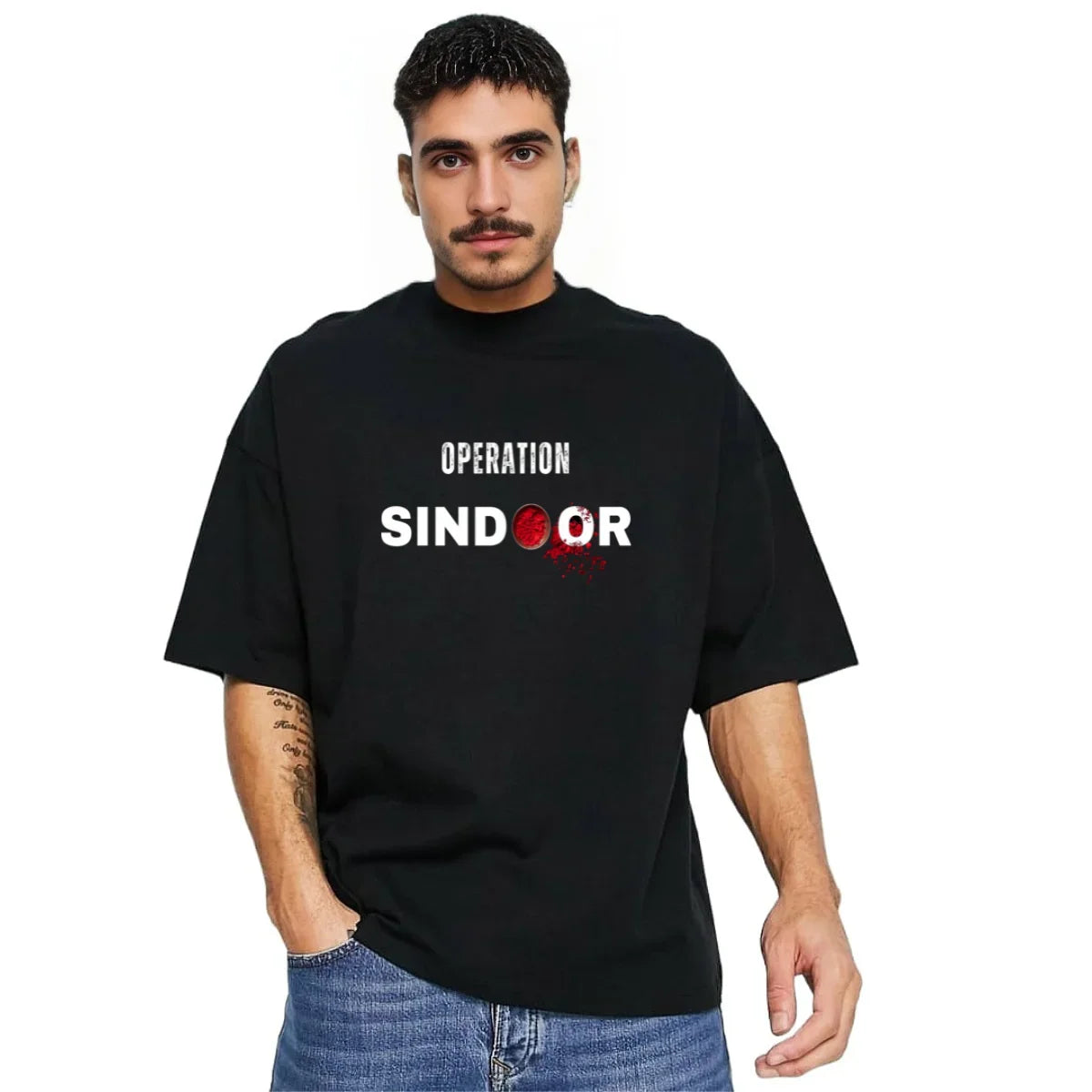 Derada Oversized Pure Cotton Unisex Black T Shirt - Operation Sindoor 2
