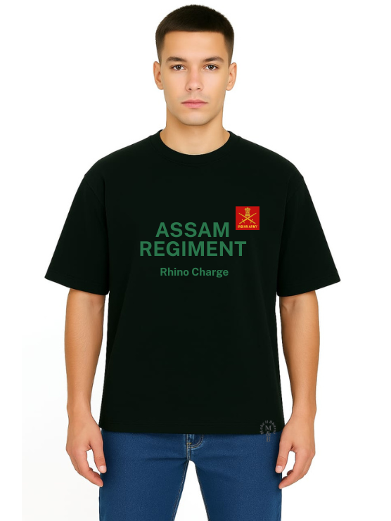 Derada Oversized Pure Cotton Unisex Black T Shirt - Assam Regiment