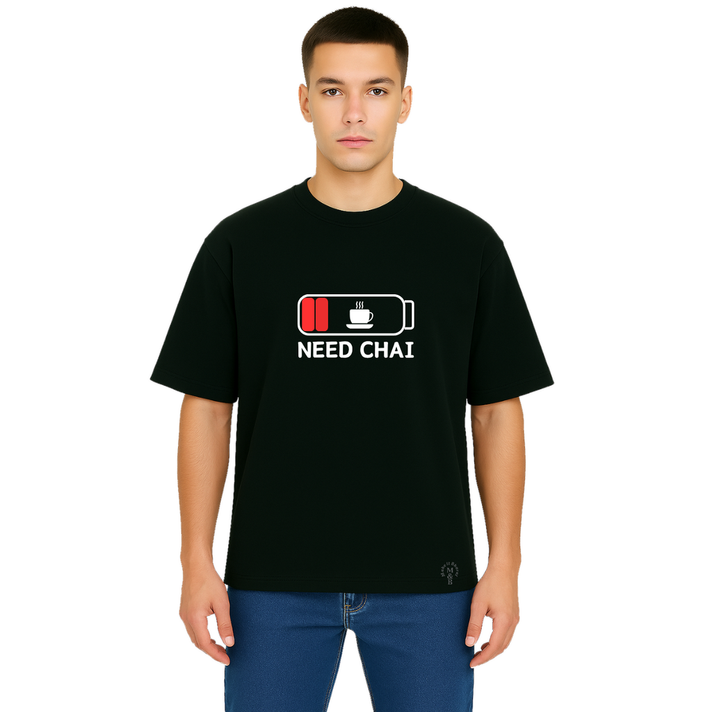 Derada Oversized Pure Cotton Unisex Black T Shirt - Need Chai