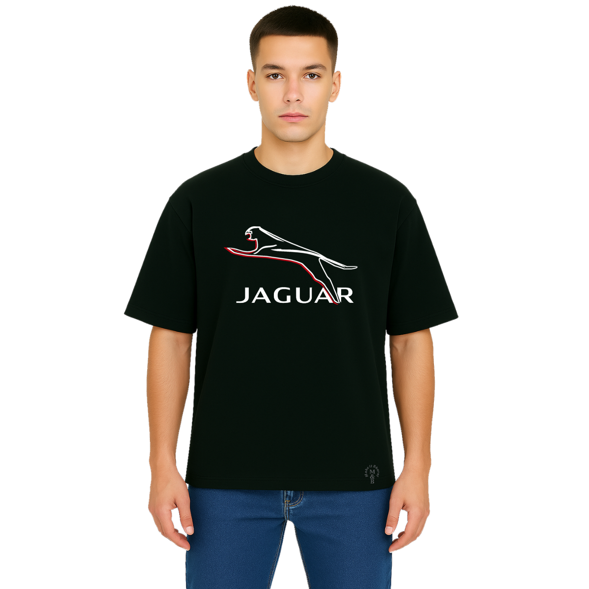 Derada Oversized Unisex Pure Cotton Black T Shirt - jaguar