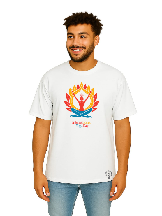 Derada Oversized Pure Cotton Unisex White T Shirt - Yoga Day 10